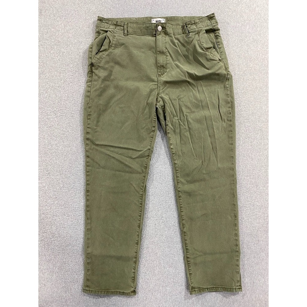 Paige Pants Womens 33 Green Lyocell Stretch Flat Front Straight Leg Casual Chino
